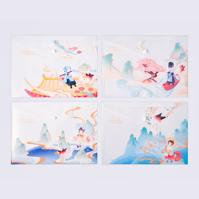 A4 Cute Snaps File Bag Student Cartoon Information Bag Simple PP Storage Office Thickened Test Paper Bag