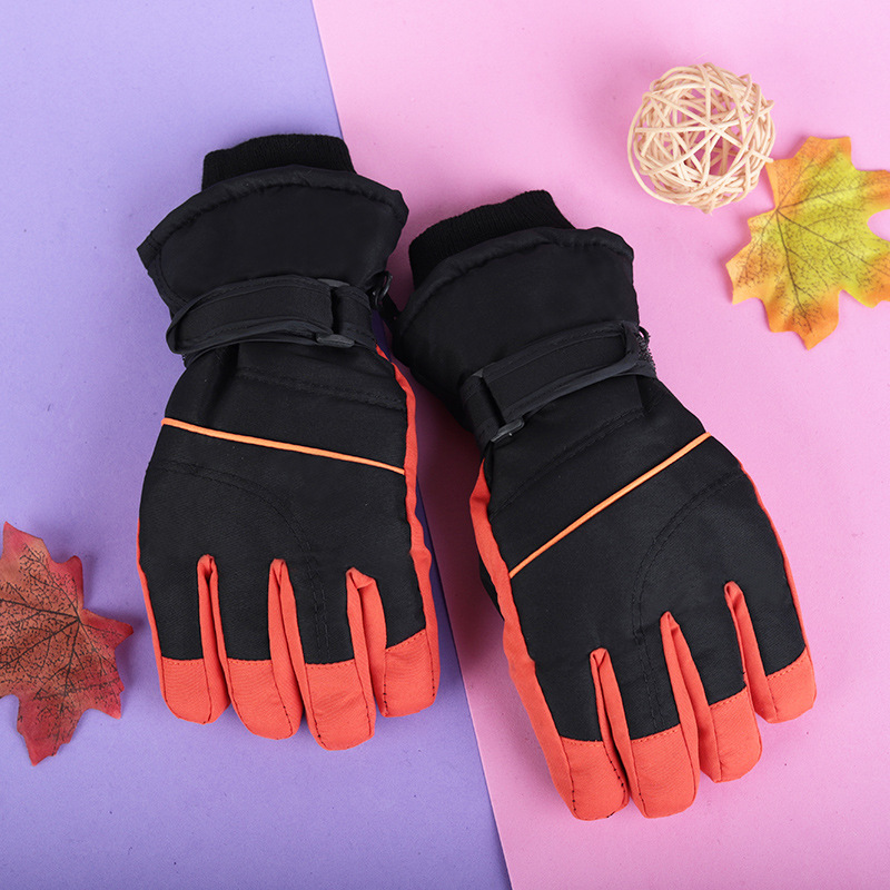 Children aged 4-12 thickened cotton cold-proof waterproof windproof non-slip warm skiing snow-playing cotton children's gloves winter