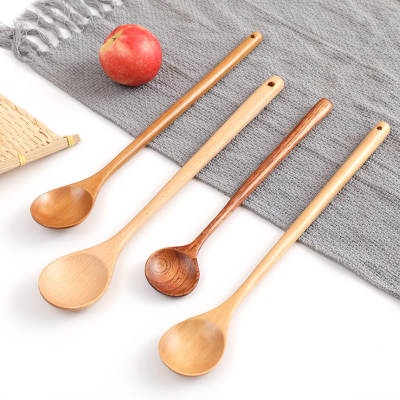 Kitchen cooking utensils 33cm lengthened handle soup spoon engraved wooden cooking mixing spoon Japanese and Korean long handle hot pot spoon