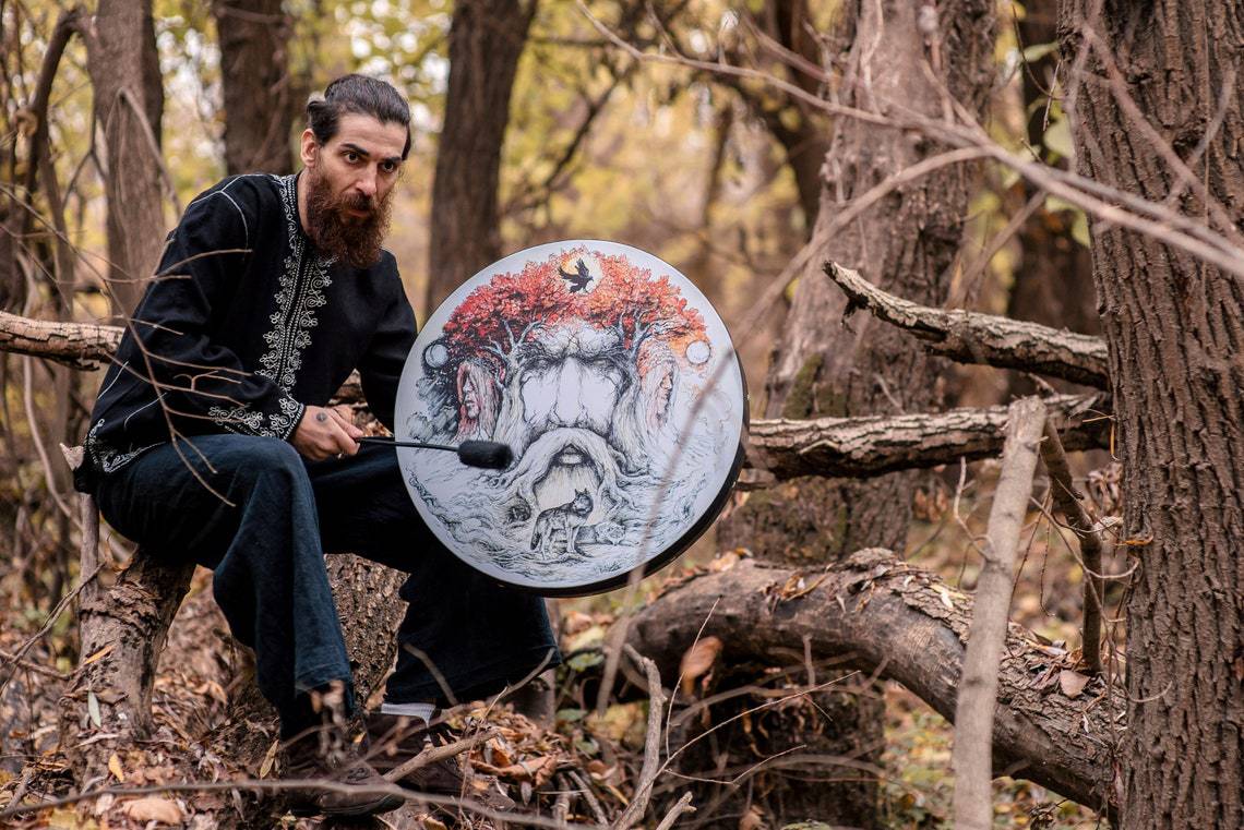 Haube New Cross-border Independent Station Shaman Drum Percussion Instruments Tree of Life for the Elderly Festival Atmosphere Decorations_voghion.com