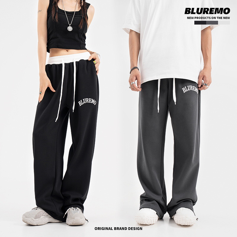 BLUREMO|美式高街字母刺绣休闲宽松直筒松紧薄款束脚抽绳辣妹卫裤