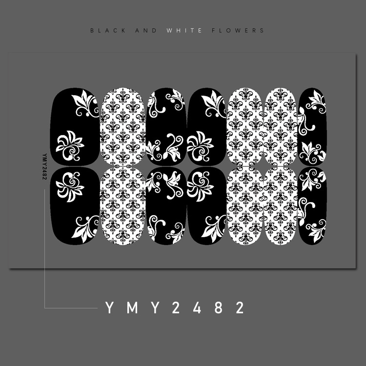Cross-border Black and White Series Stickers New Nail Stickers Full Nail Stickers Finished Nail Stickers Full Nail Stickers