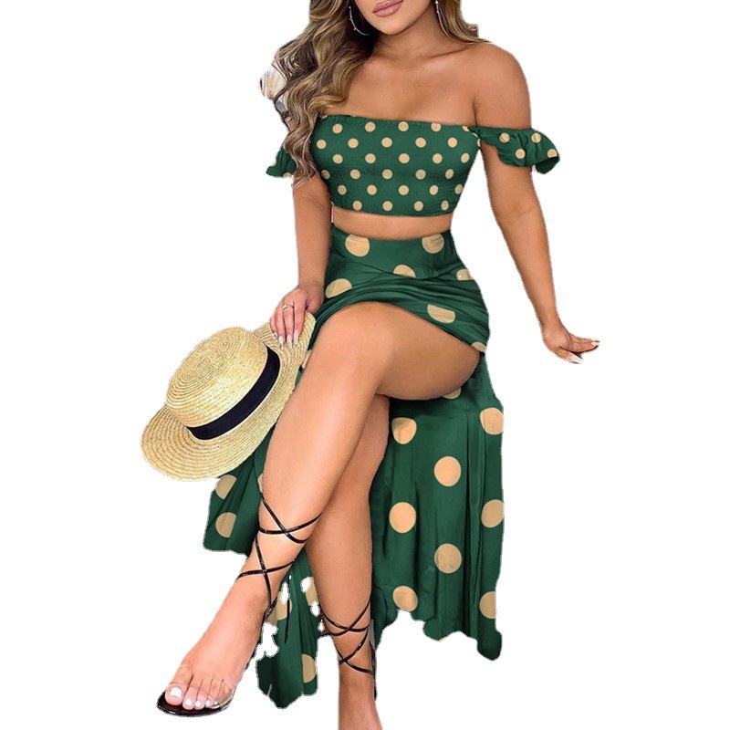 2021 European and American Summer Slim Fit French Bohemian Print Mid-length Vintage Tube Top Dress for Women