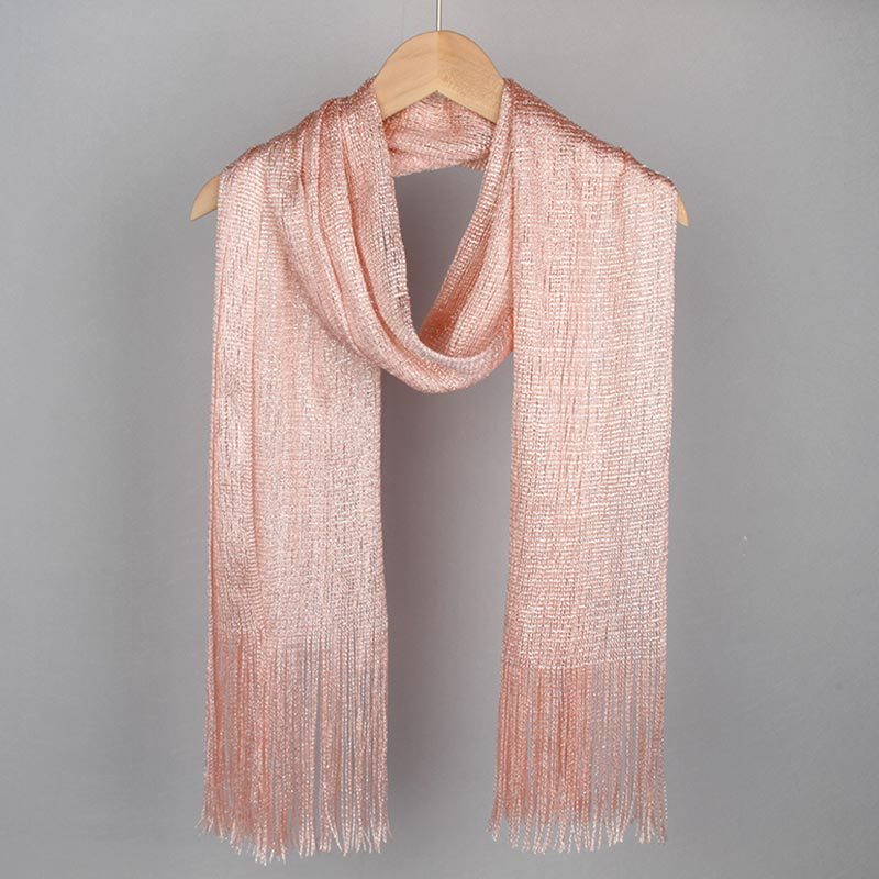 New 2025 Bright Silk Scarf Gold and Silver Silk Tassel Thin Shawl Fashion Bag Hood Polyester Scarf Multicolor in stock