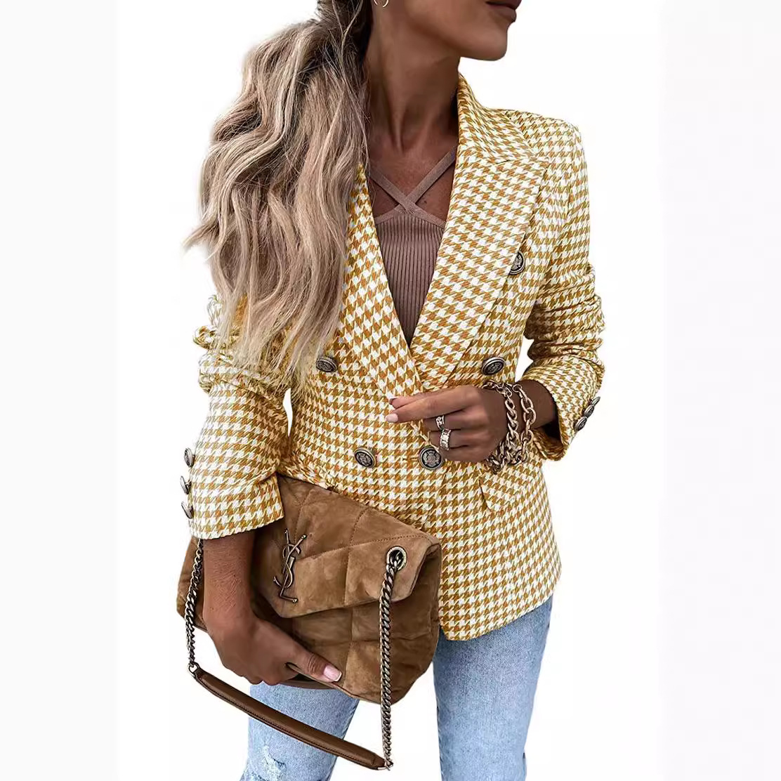 Cross-border foreign trade  spring new style AliExpress Amazon houndstooth printed casual jacket slim small suit