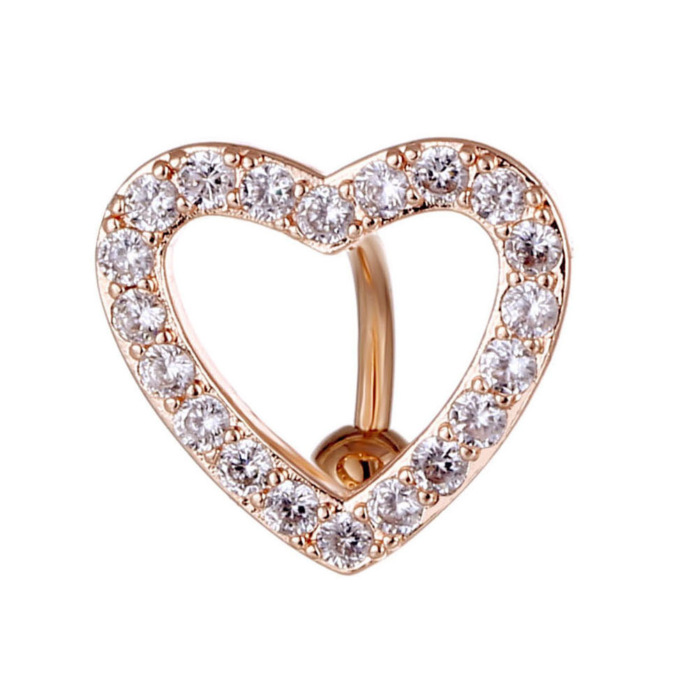 Peach belly button nail European and American fashion puncture jewelry heart-shaped zircon belly button ring love belly button buckle