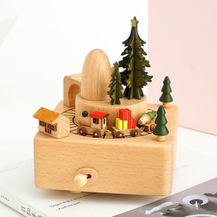 Sky City Carousel Train Wooden Music Box Music Box Creative Children Lover Female Birthday Gift