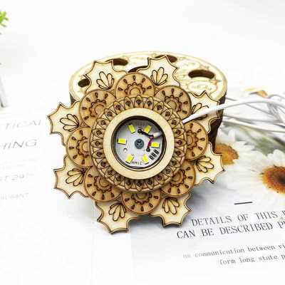 Wooden seven-star array lamp holder Lotus LED night light lamp holder five-leaf clover lamp holder cold and warm color light crystal ball base