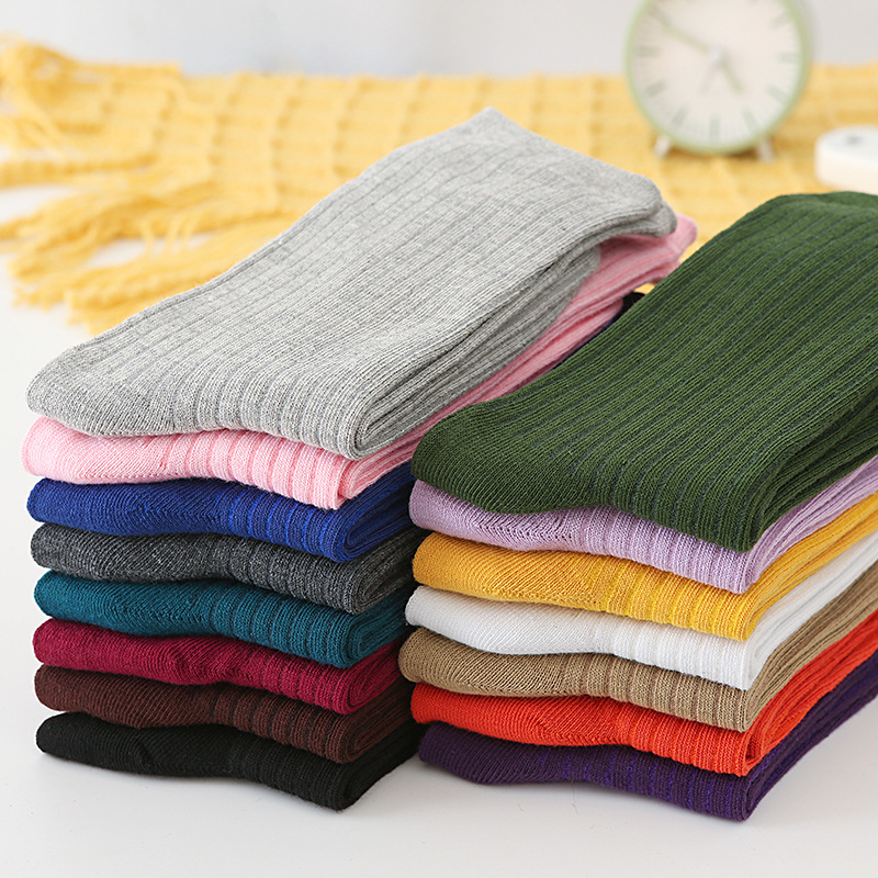 Autumn and winter new pair of socks children all-match solid color drawn pile socks Japanese polyester cotton vertical long tube socks wholesale