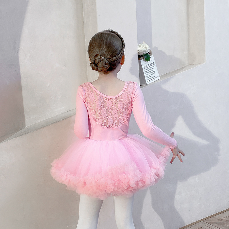 Children's Dance Clothes Girls' Practice Clothes Pink Autumn and Winter Long Sleeve Lace Children's Ballet Skirt Test Grade Chinese Dance Clothes - ShopShipShake