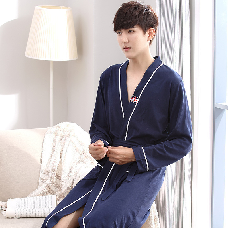 Nightgown Women's Spring and Autumn Couple's Bathrobe Pure Cotton Pajamas Men's Summer Long Sleeve Extra Long Bathrobe Large Size Loose Robe