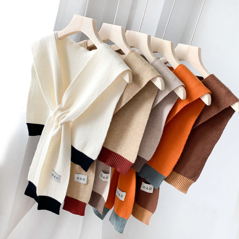 Color Matching Small Shawl Women's Spring Exterior Waistcoat Korean-style All-match ins Chaodong Gate Internet Popular Knitted Wool Scarf