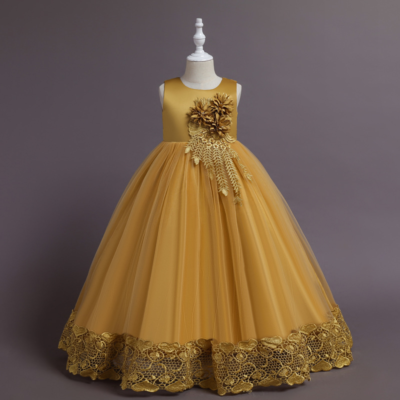 New children's dress flat tail long tail princess dress summer 2021 new girls flower catwalk skirt