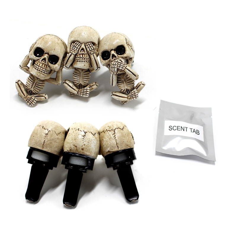 Amazon New Eco-friendly Resin Skull Fragrance Clip Set Car Vent Decoration Creative Home Aromatherapy