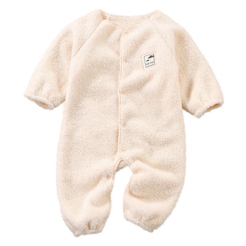 New Baby Autumn and Winter Cloud Velvet Long-sleeved One-piece Climbing Suit for Baby Going Out Thickened Warm One-piece Clothing Home Clothes