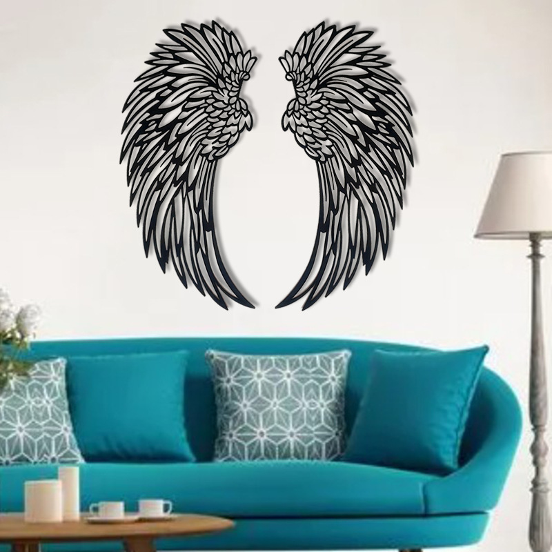 Cross-border hot black angel wings frosted metal wings craft wall hanging decoration double-sided art pendant