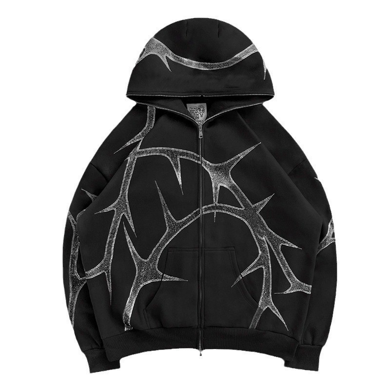 New street hipster 3D digital printing hooded sweater women's street casual sports zipper cardigan