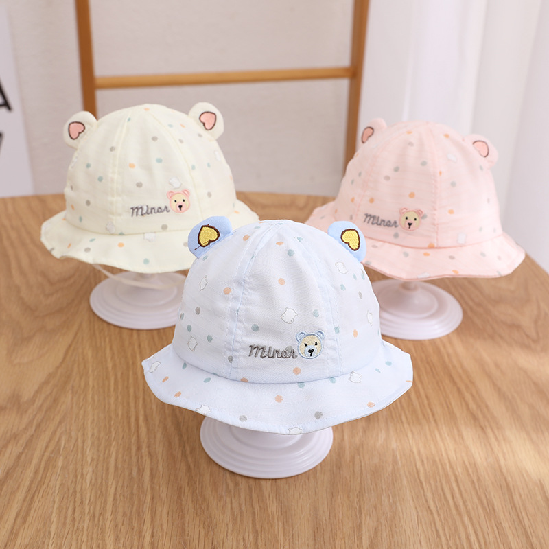 Dot Bear Baby Sunscreen Hat Summer Baby Hat Cartoon Children's Hat 3-12 Months Baby Fisherman Hat