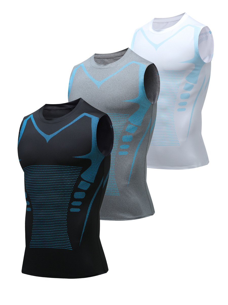 Wholesale Men's Quick Dry Ice Silk Fitness Training Tight Vest Outdoor Basketball Breathable Sports Printed Sleeveless Sweatshirt