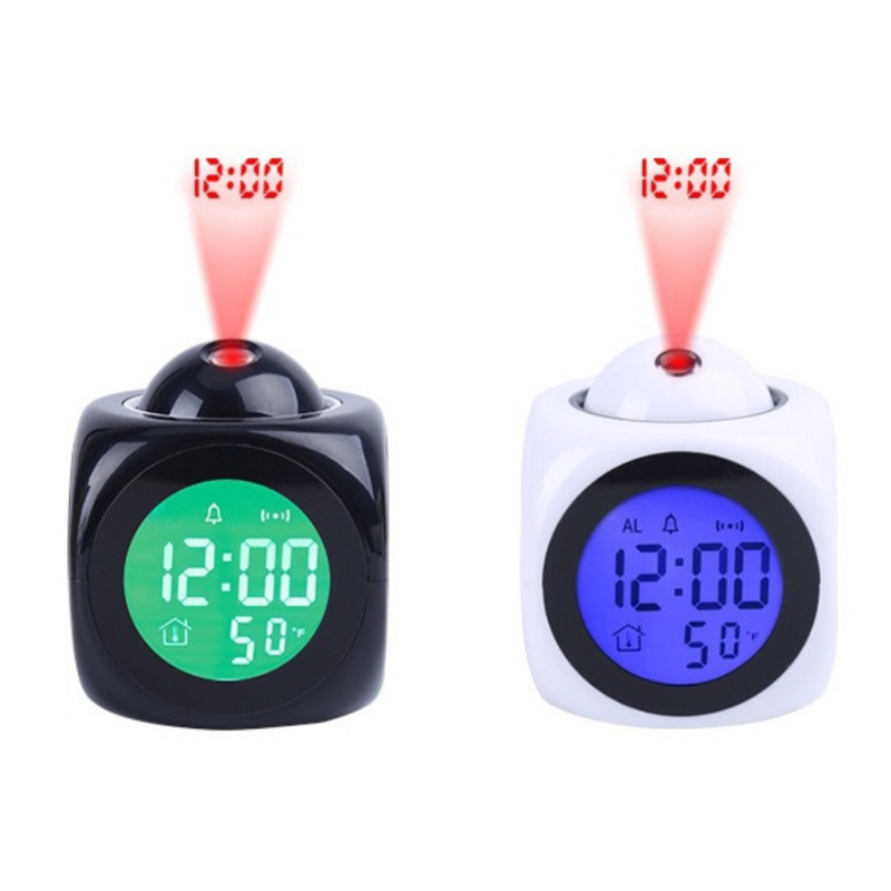 English Voice Time Artistic Projection Clock Multifunctional Creative Square Lazy Alarm Clock New Bedroom Electronic Clock