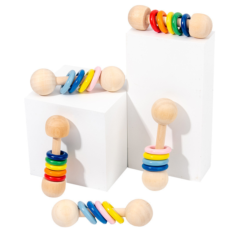 Factory Wholesale Amazon Cartoon Wooden Rattle 0.025 Baby Orff Musical Instrument Hand Training Toys