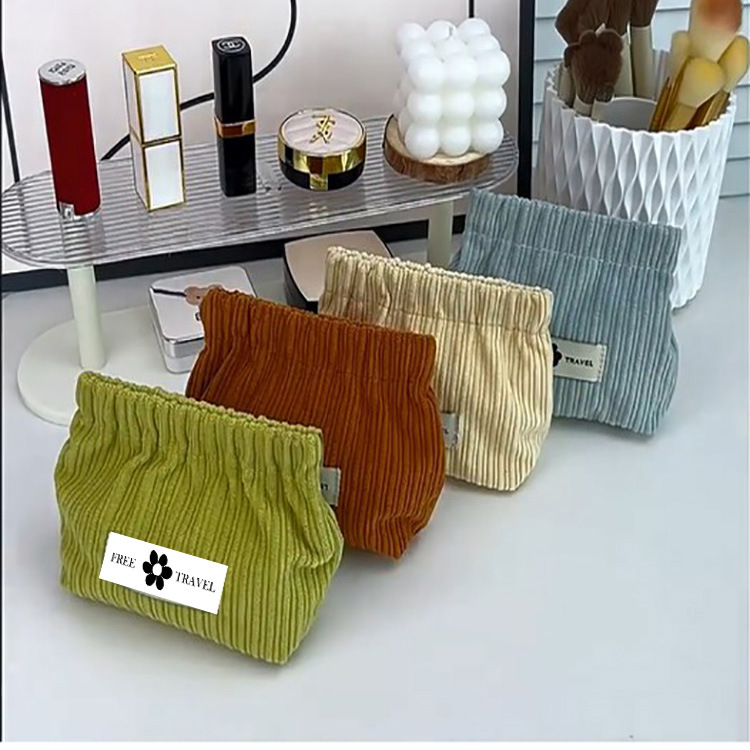 Automatic closed shrapnel lipstick bag portable corduroy storage small bag large capacity portable outing simple cosmetic bag