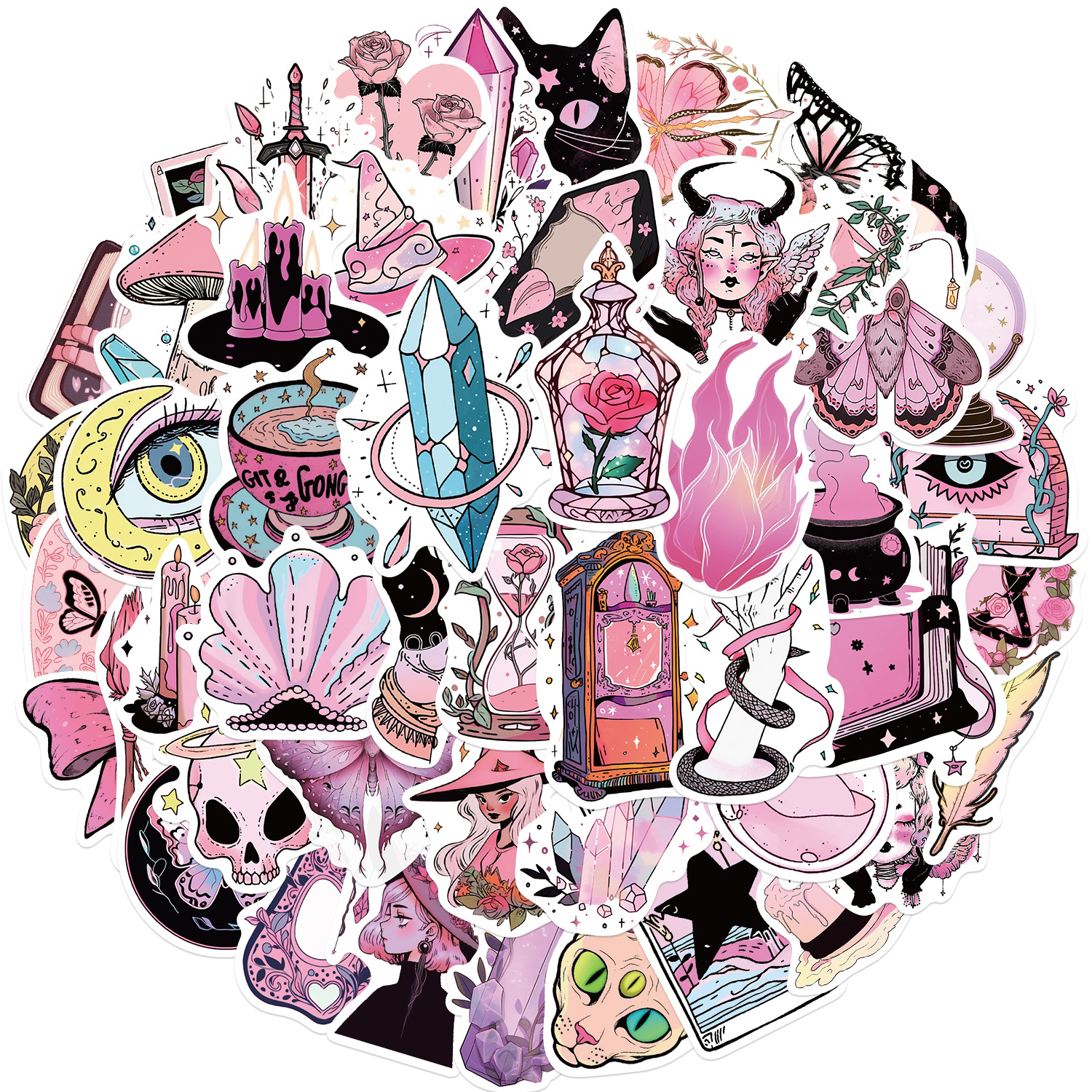 50 pieces cross-border hot pink witch graffiti stickers guitar notebook luggage DIY waterproof stickers wholesale