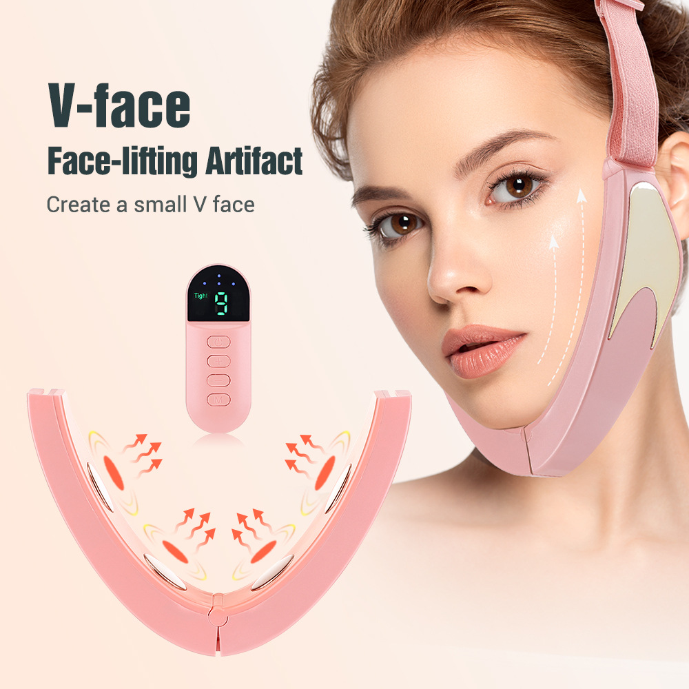 Cross-border micro-current face-slimming instrument EMS lifting and tightening V-face beauty instrument double chin face-slimming hot compress remote control massage instrument