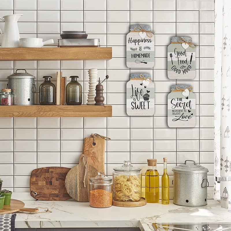 Mason Pot Shape Wooden Tag Kitchen Wall-mounted Decorations Retro Country Style Wooden Pendant