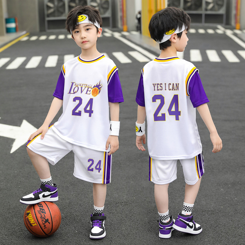 Children's Basketball Suit Fake Two Men's and Women's No. 24 Jersey Kindergarten Middle School Students Performance Training Suit