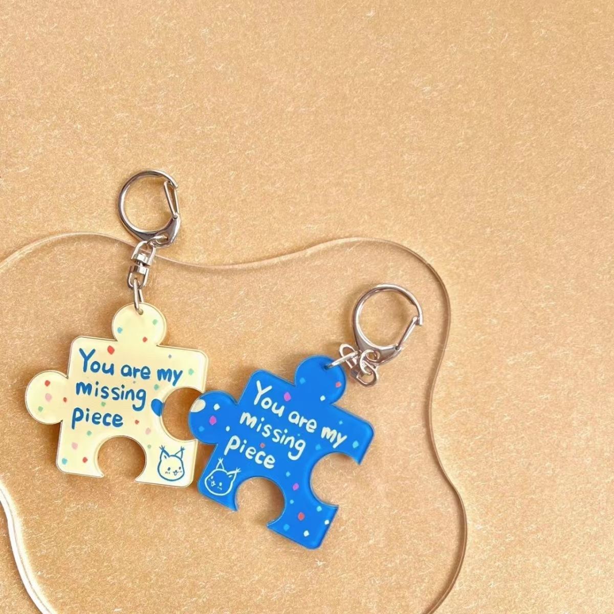 CY Acrylic Puzzle Text Keychain Transparent Creative School Bag Small Pendant ins Couple's Internet Celebrity Pendant