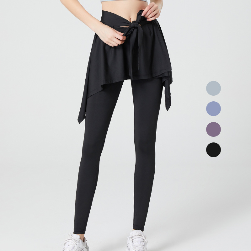 New plus size Sports Pants Women's Fake Two-piece High Waist Strap Yoga Pants Pocket Quick-drying Tight Hip Running Pants