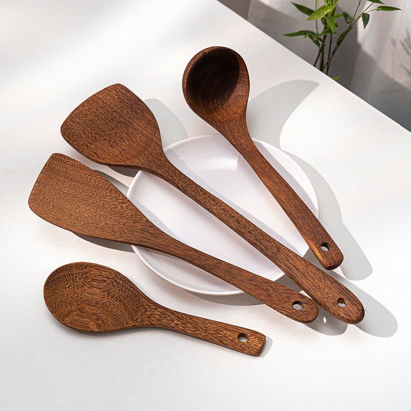 Non-lacquered chicken wings wooden spatula full set wooden soup spoon household non-stick cooking spatula wooden kitchenware set Wholesale