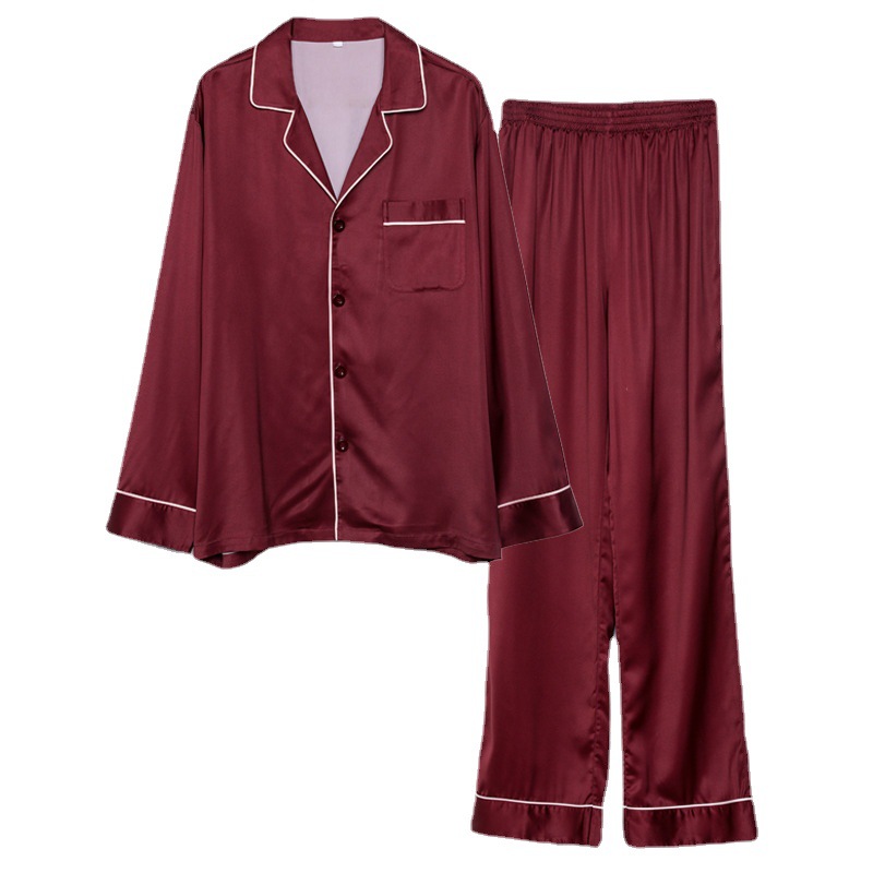 New Spring and Autumn Silk Couple Pajamas Women's Autumn Ice Silk Men's Pajamas Home Clothes Long Sleeve Large Size Suit