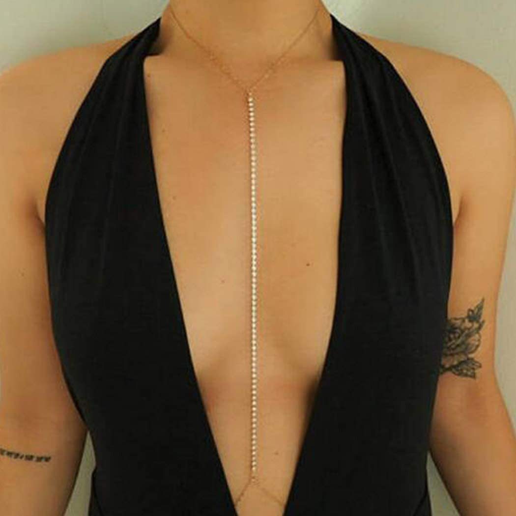 Fashion Simple Metal Diamond Necklace Waist Chain Personalized Exaggerated Beach Vacation Casual Claw Chain Body Chain Breast Chain