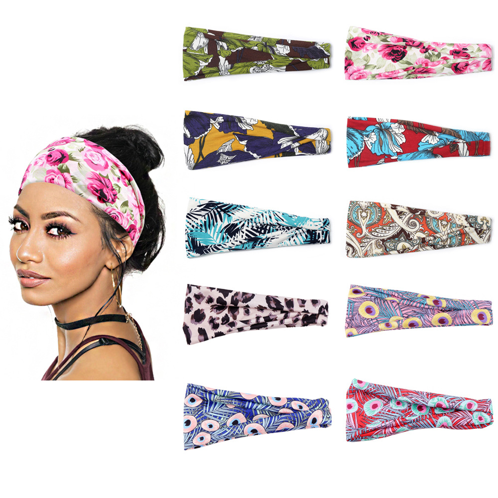 European and American New Style Printed Sports Headband Yoga Headband Hair Band Sweat-absorbent Band Antiperspirant Women's Wide-brimmed Headband Headwear