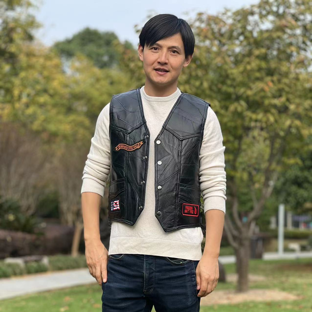 Harley Motorcycle Vest Riding Waistcoat Men's Leather Vest Golden Eagle 9 Embroidered Badge Pad