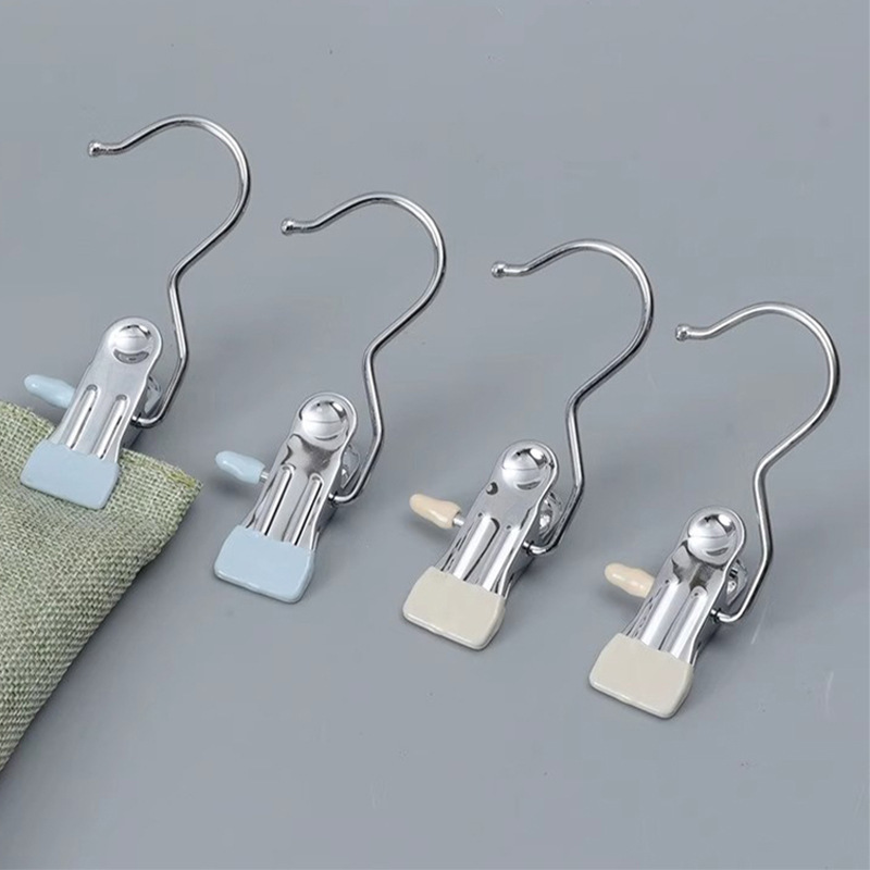 Multi-function Clip with Hook Non-marking Stainless Steel Clothes Pin Single Hook Pants Rack Pants Clip Skirt Household Single Small Clip