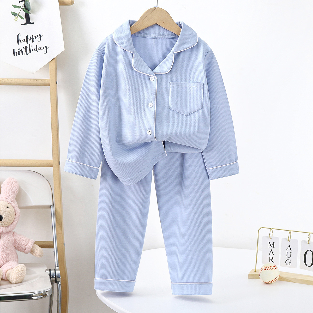 New Velvet Children's Pajamas Baby Boys and Girls Cardigan Autumn and Winter Long Sleeve Two-Piece Set Boys and Girls Autumn and Winter Home Clothes