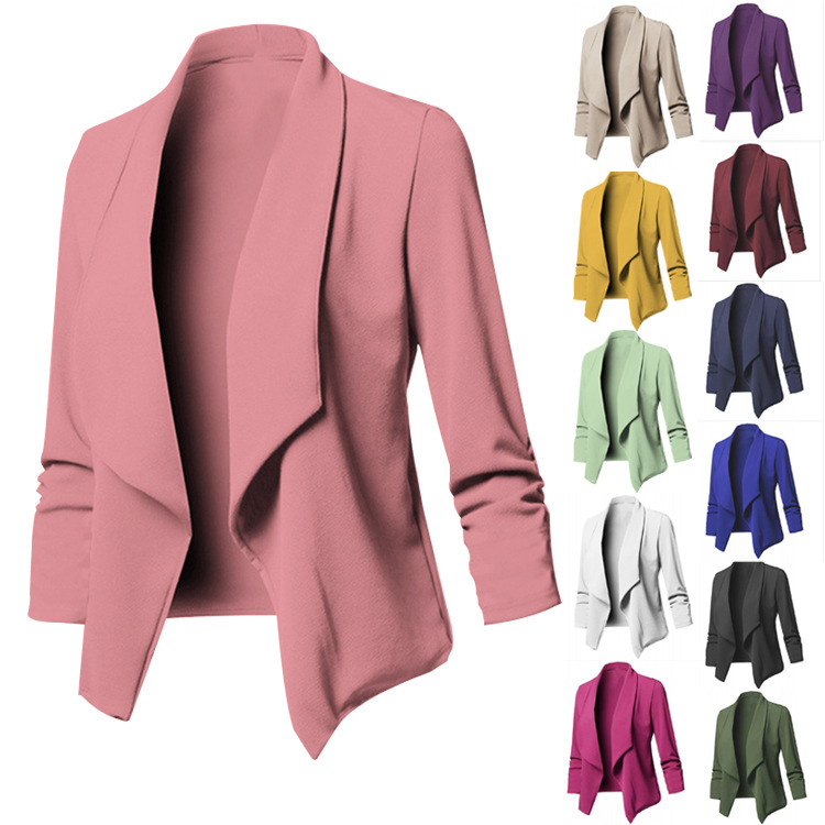  Amazon best-selling European and American slim long-sleeved solid color double-layer collar lapel blazer jacket