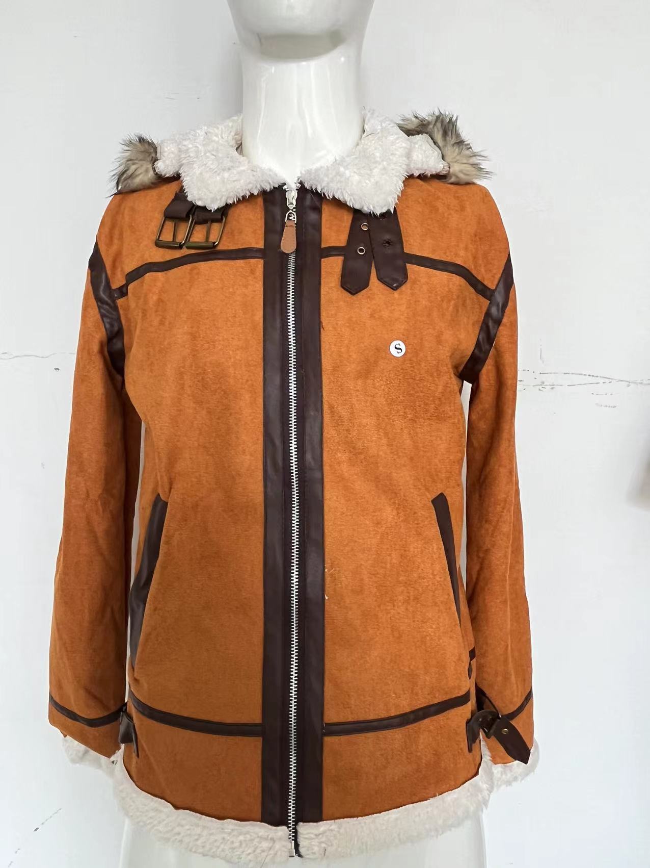 2023 Europe and the United States cross-border winter youth solid color fur one-piece coat no belt fit casual zipper coat
