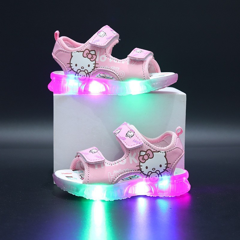 2023 Summer New Children's Sandals Korean Ktt Hello Kitty Cartoon Sandals led Glow Light Children's Beach