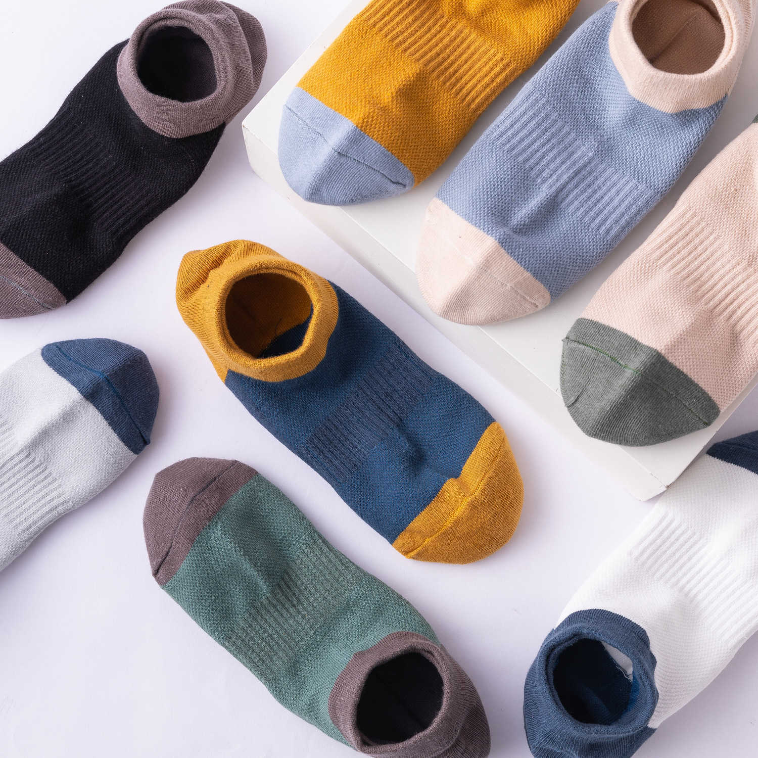 Men's thin color matching socks mesh shallow mouth invisible socks silicone non-slip socks cotton cotton yarn deodorant boat Socks