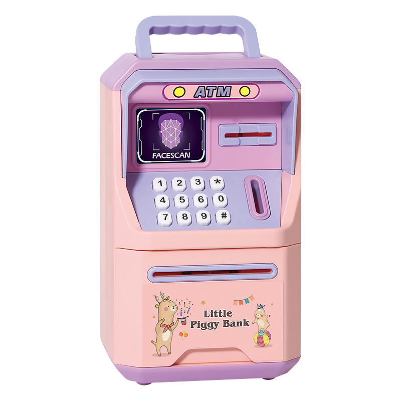 跨境儿童卡通音乐密码存钱机 存储钱箱罐自动卷钱ATM只进不出玩具