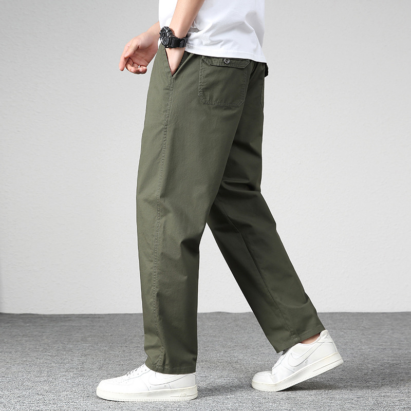 Men's Casual Pants Men's Pants Spring Loose Straight Middle-aged Dad Pants Cotton Elasticated Pants Spring and Autumn Overalls Pants
