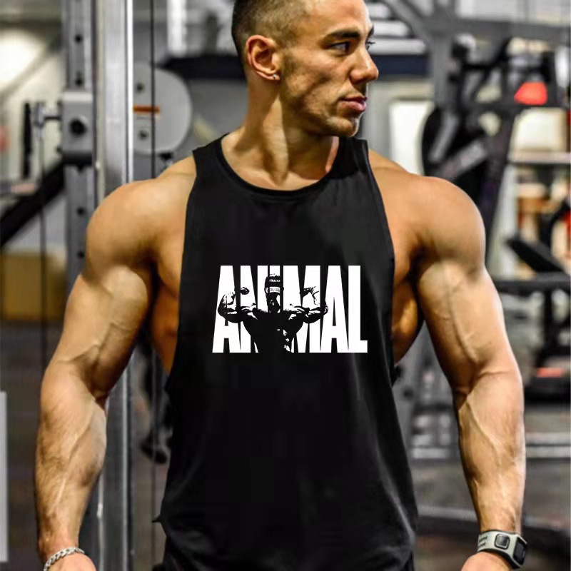 Spring and Summer New Sports Vest Men's Muscle I-shaped Waistcoat Training Sleeveless T-shirt Trendy Men's Casual Loose Fitness Clothes