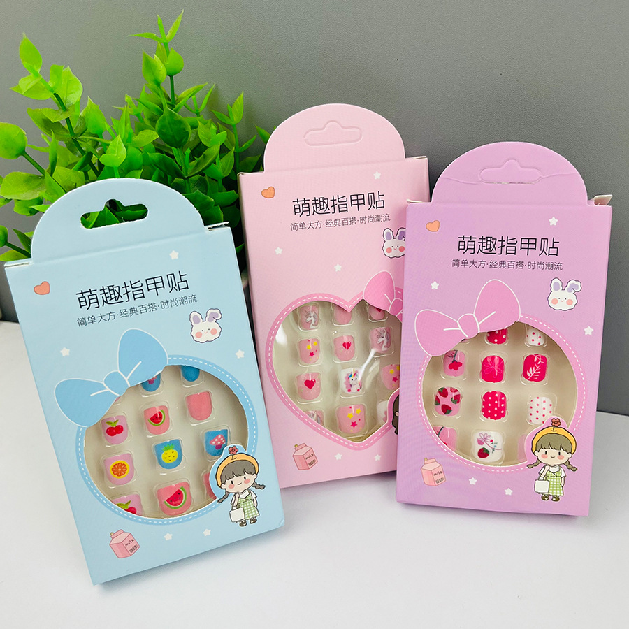 12 pieces children's nail patch cartoon safe waterproof non-toxic nail sticker little girl wearable removable manicure