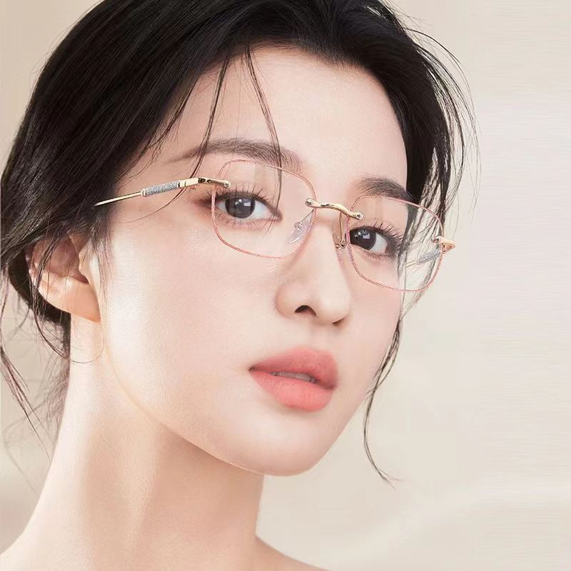 New Diamond Anti-blue Light Women's Presbyoscopic Glasses Fashionable Young Flat Glasses Cyber Trendy Plain All-match Decorative Glasses_voghion.com