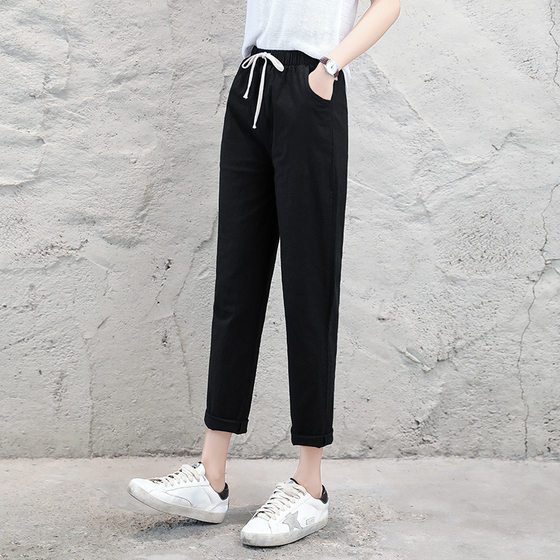 2024 Cotton and Linen Ankle-length Pants Spring and Summer Thin I Straight-tube Loose Casual Pants Women's Water-washing Pants Harlan Footless Pants Ins