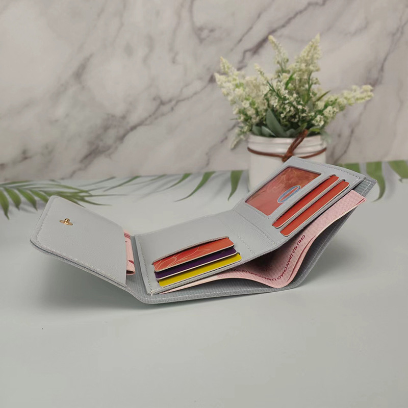 Simple Short Women's Wallet Student Ticket Clip Multi-function Card Bag Change 30% Fold Ultra-thin Gloss Wallet_voghion.com